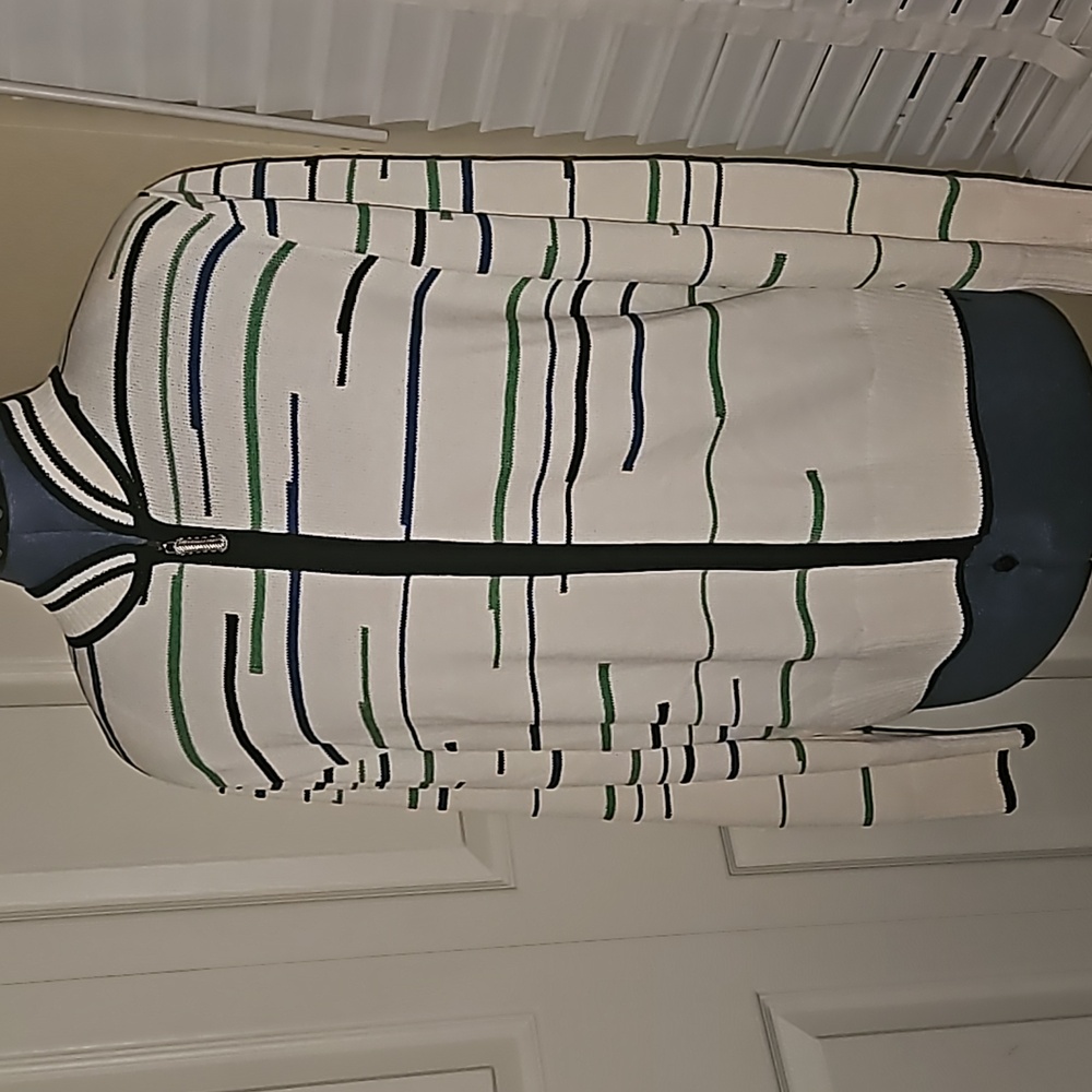 St. John Sport Striped Blazer Wool Green Off White Large